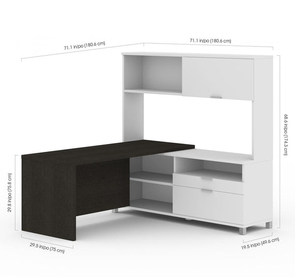 72W L-Shaped Desk with Drawers and Hutch