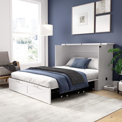 59W Full Murphy Cabinet Bed with Pullout Drawer and Mattress