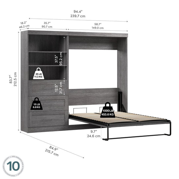 Full Murphy Bed and Shelving Unit with Drawers (95W)