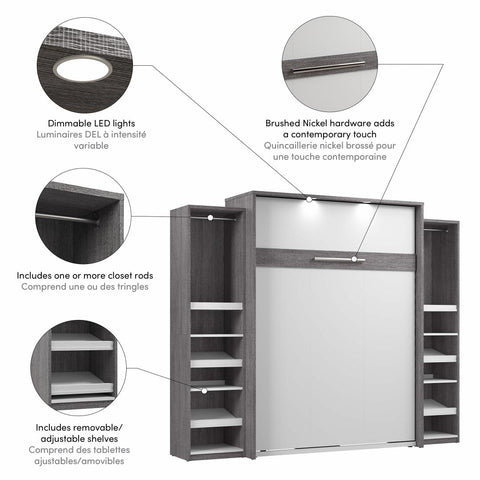 Queen Murphy Bed with 2 Narrow Closet Organizers (105W)