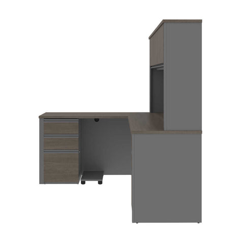 Modern L-Shaped Office Desk with Two Pedestals and Hutch