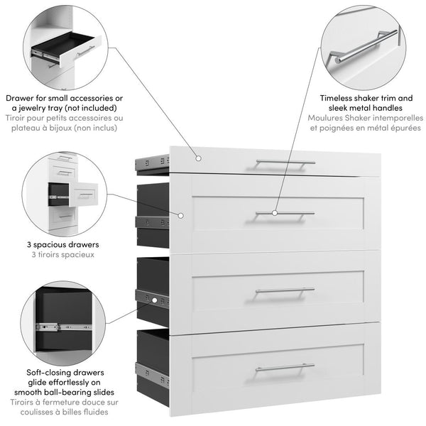 Modular Drawers (4) Set, Shaker Style, 36W x 25D