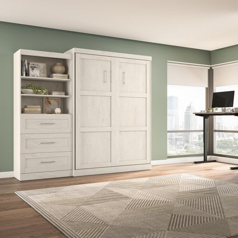 Queen Murphy Bed and Shelving Unit with Drawers (101W)