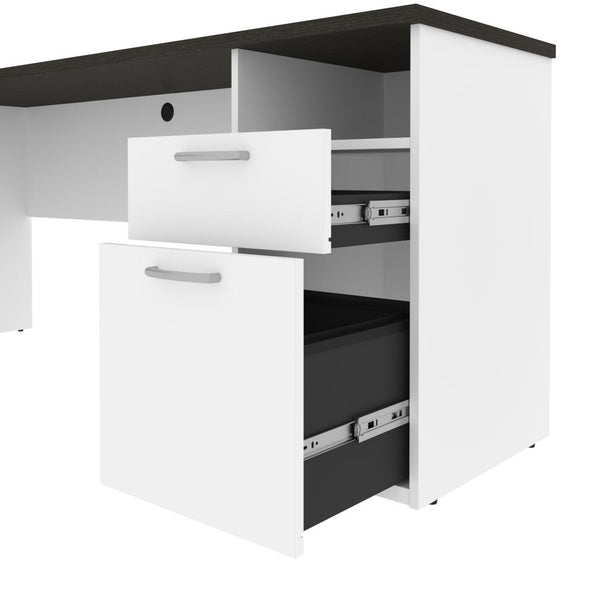 72W L-Shaped Standing Desk with Bookcase and File Cabinet