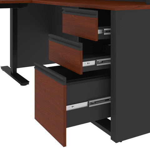 72W L-Shaped Standing Desk with Pedestal and Hutch