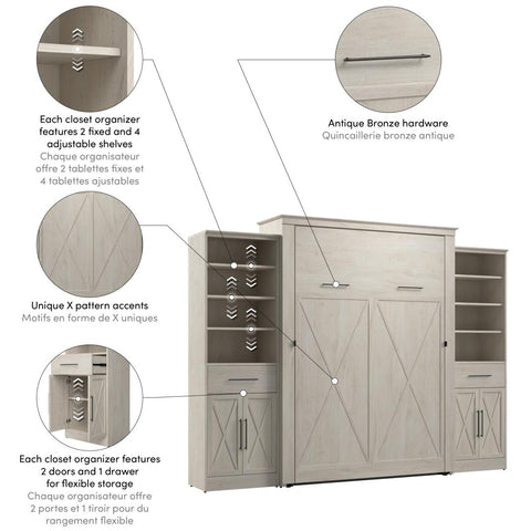 Queen Murphy Bed and Closet Organizers with Doors and Drawers (119W)