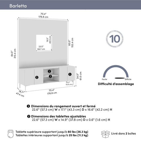 71W Modular Entertainment Center with TV Stand and Small Wall Panel