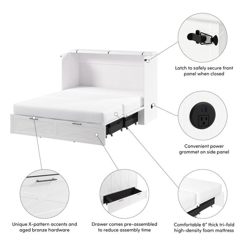 59W Full Murphy Cabinet Bed with Pullout Drawer and Mattress