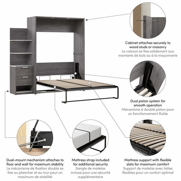 Full Murphy Bed with Nightstand and Floating Shelves (79W)