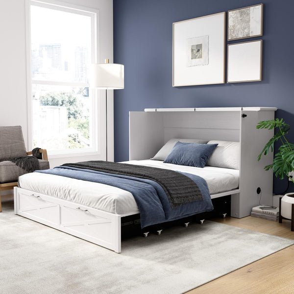65W Queen Murphy Cabinet Bed with Pullout Drawer and Mattress
