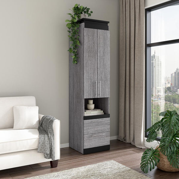 20W Narrow Storage Cabinet with Doors, Drawers and Pull-Out Shelf