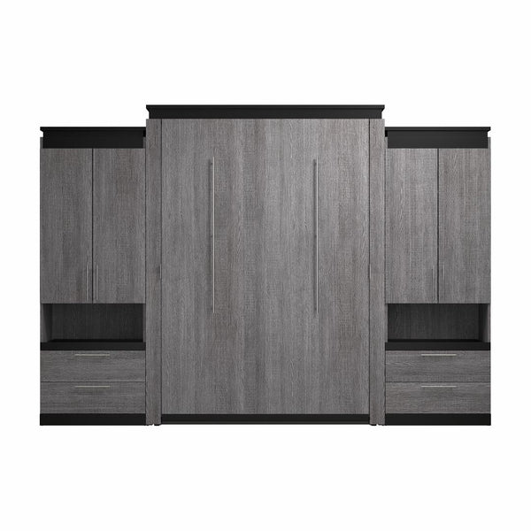 Queen Murphy Bed with Storage Cabinets and Pull-Out Shelves (126W)