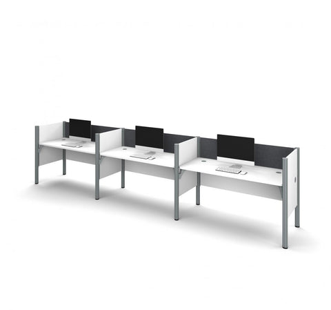 3-Person Office Cubicles with Gray Tack Boards and Low Privacy Panels