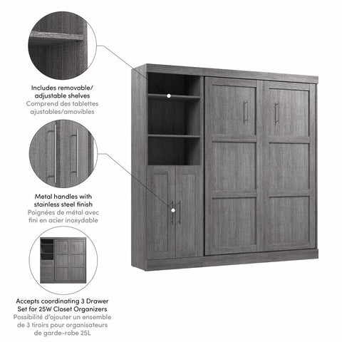 Full Murphy Bed and Closet Organizer with Doors (84W)