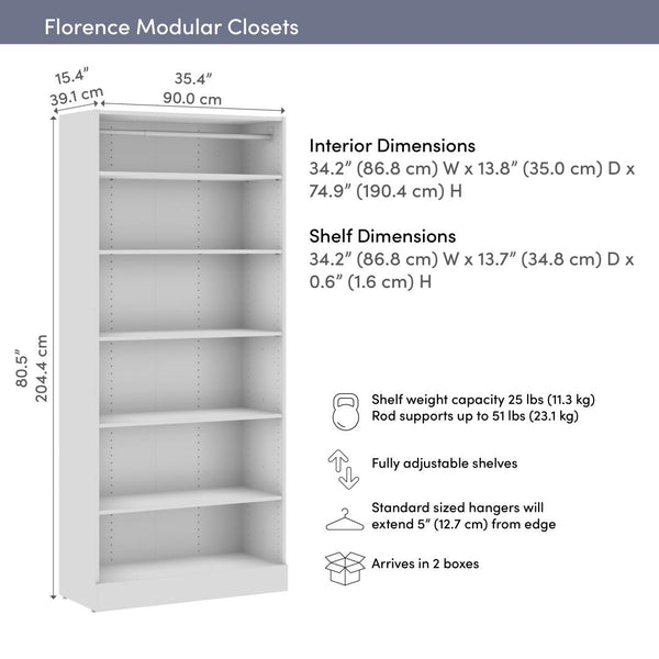 Modular Closet System with Shelves and Clothing Rod, 36W x 16D