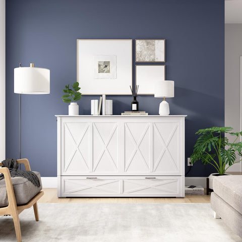 65W Queen Murphy Cabinet Bed with Pullout Drawer and Mattress