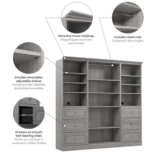 Traditional Closet System with Shelves, Drawers & Clothing Rods, 86W x 20D
