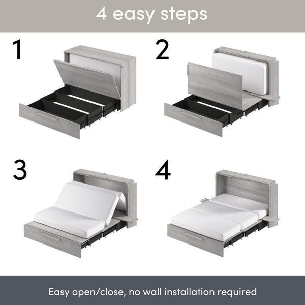 63W Queen Murphy Cabinet Bed with Pullout Drawer and Mattress