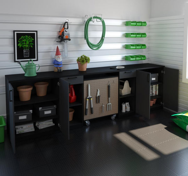 4-Piece Set with 2-Drawer Workbench and Base Cabinets