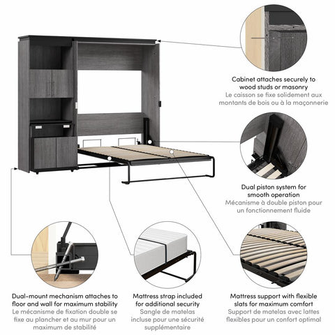 Full Murphy Bed with Storage Cabinet and Fold-Out Desk (91W)