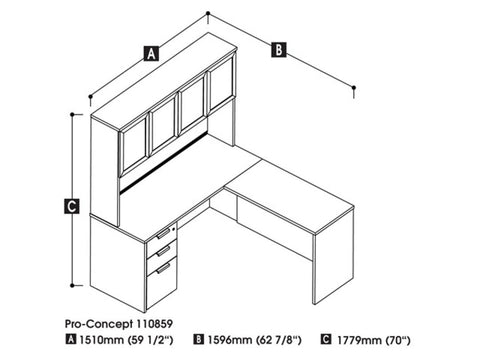 L-Shaped Workstation with High Hutch and Assembled Pedestal
