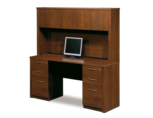 Credenza Desk with Hutch and Two Assembled Pedestals