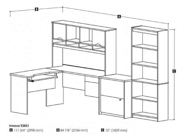 U or L-Shaped Desk with Hutch, a Lateral File Cabinet and a Bookcase