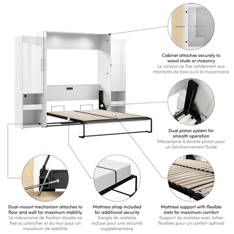 Queen Murphy Bed and Storage Cabinets with Pull-Out Shelf (107W)