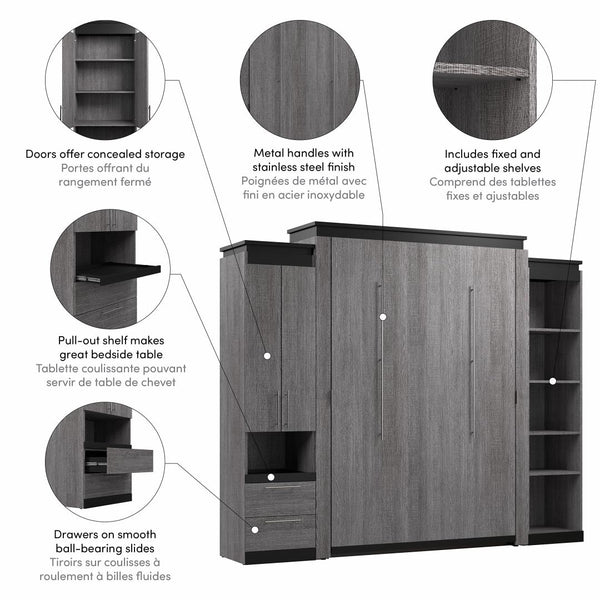 Queen Murphy Bed with Storage Cabinet and Shelves (106W)