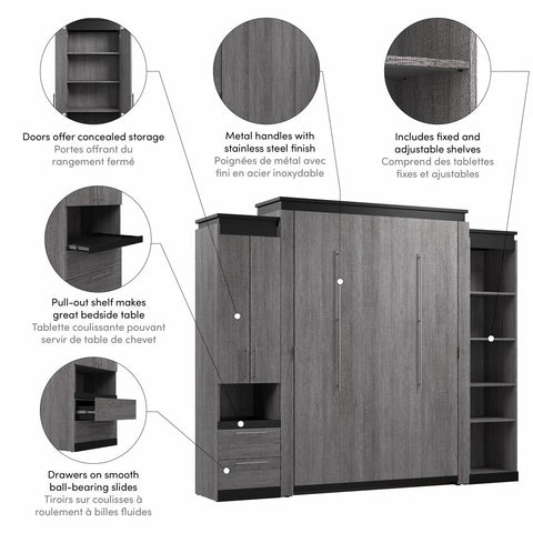 Queen Murphy Bed with Storage Cabinet and Shelves (106W)