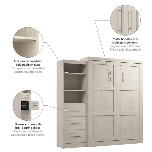 Queen Murphy Bed and Shelving Unit with Drawers (90W)