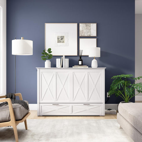 59W Full Murphy Cabinet Bed with Pullout Drawer and Mattress