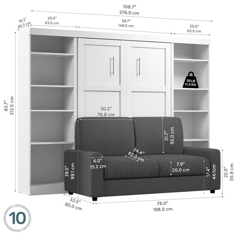 Full Murphy Bed with Sofa and Shelving Units (109W)