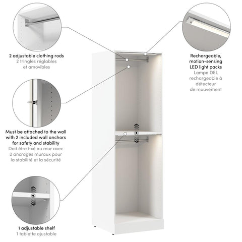 Modular Double Hanging Closet System & LED Lights, 25W x 25D