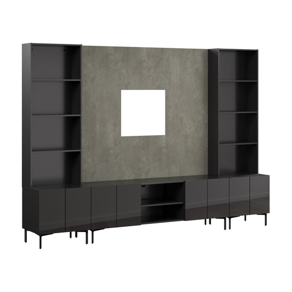 118W Modular Entertainment Center with TV Stand, Storage Cabinets with Hutches, and Small Wall Panel