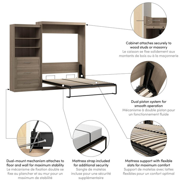 Queen Murphy Bed and Shelving Unit with Drawers (101W)