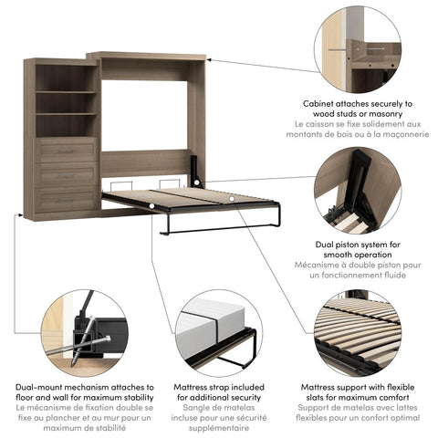 Queen Murphy Bed and Shelving Unit with Drawers (101W)