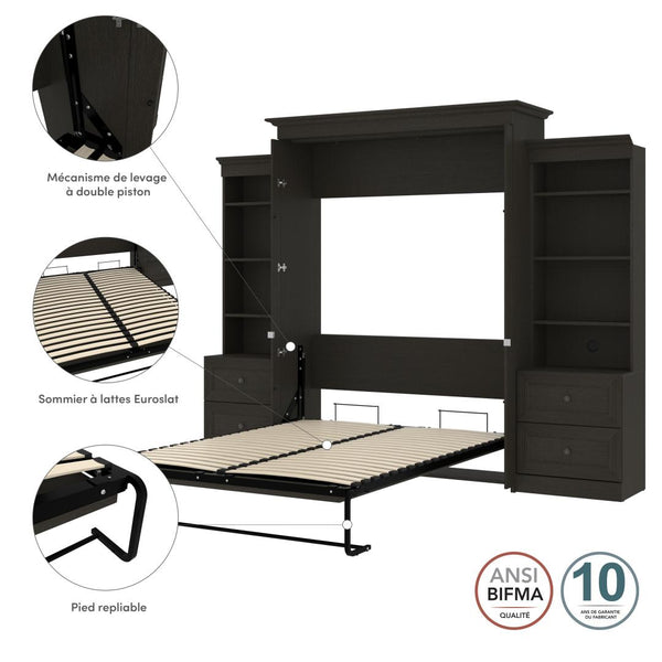 Queen Murphy Bed and Two Shelving Units with 2 Drawers (115W)
