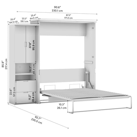 91W Queen Murphy Bed with Desk and Storage Cabinet