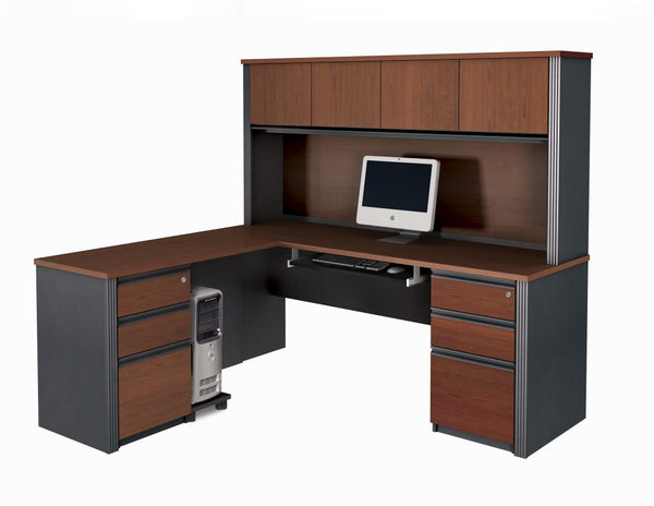 L-Shaped Desk with Hutch and Two Assembled Pedestals