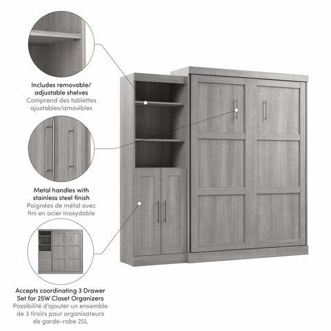 Queen Murphy Bed and Closet Organizer with Doors (90W)