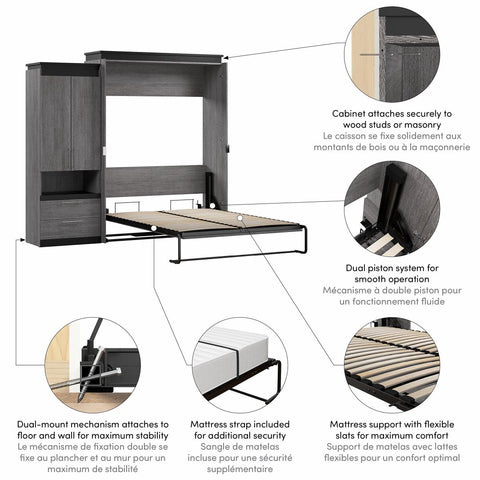 Queen Murphy Bed with Storage Cabinet and Pull-Out Shelf (97W)