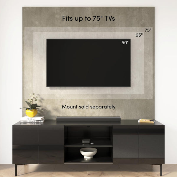 94W Modular Entertainment Center with TV Stand, Tall Storage Cabinet, and Small Wall Panel