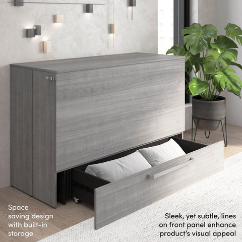 63W Queen Murphy Cabinet Bed with Pullout Drawer