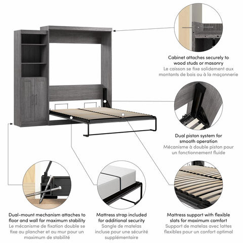 Queen Murphy Bed and Closet Organizer with Doors (90W)