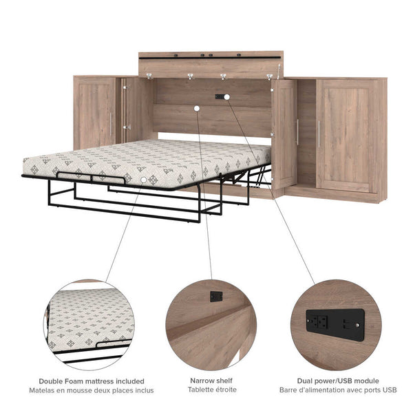 Queen Cabinet Bed with Mattress and Storage Cabinets (139W)