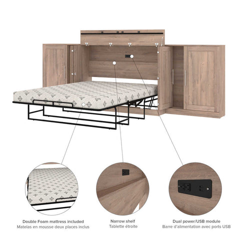 Queen Cabinet Bed with Mattress and Storage Cabinets (139W)