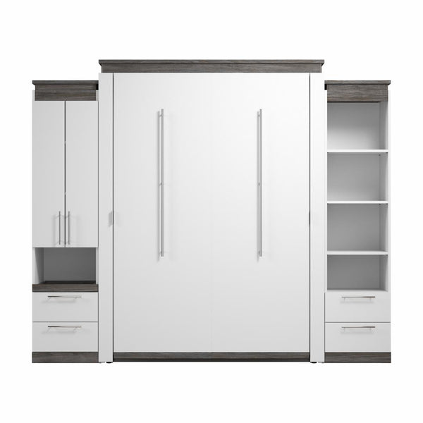 Queen Murphy Bed with Storage Cabinet and Tall Shelf with Drawers (106W)