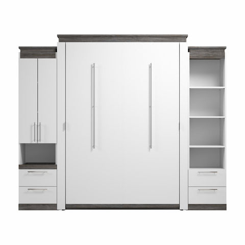 Queen Murphy Bed with Storage Cabinet and Tall Shelf with Drawers (106W)