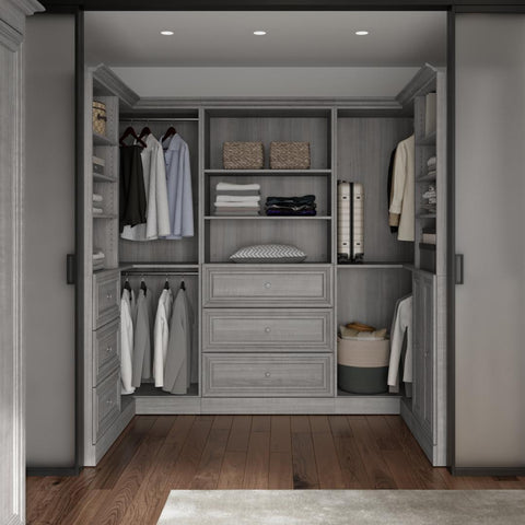 Traditional U-Shaped Closet System with Shelves, Drawers, Clothing Rods, Doors & Cubbies, 108W x 61D